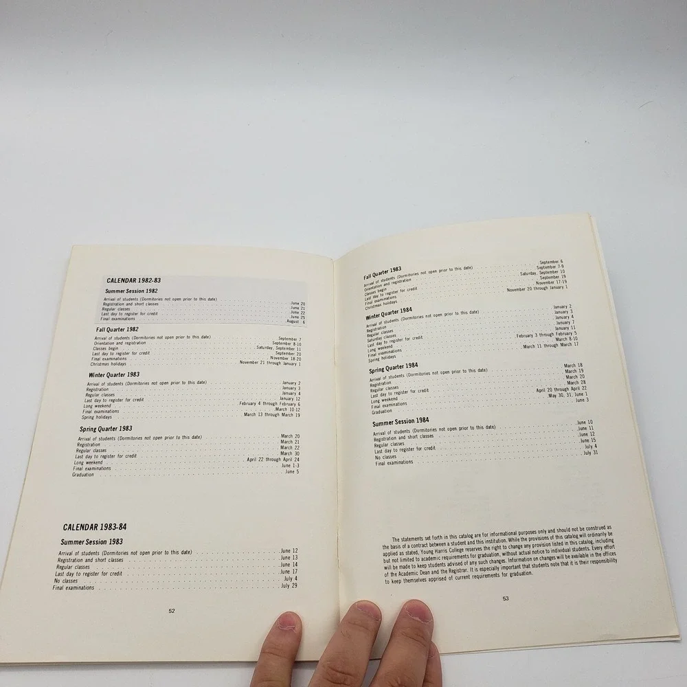 1982-1984 Young Harris College Catalog of All Graduates, Professors, & Academics